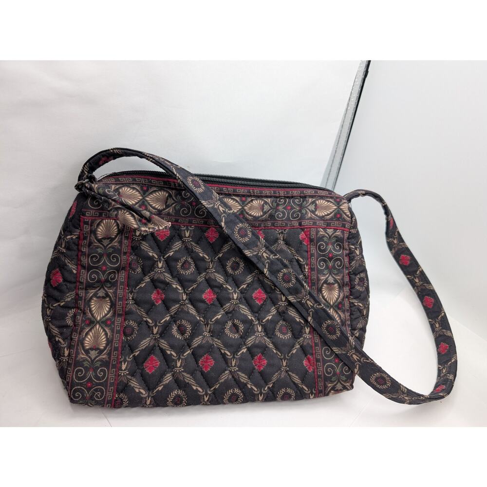 Vera Bradley Quilted Cotton Crossbody Bag Black Red Gold Pattern Made in USA
